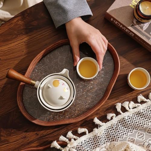 Glass Decorative Serving Tray with Crabapple Pattern, Wood Decorative Tray for Coffee Table, Kitchen, Vanity, Bathroom, or Ottoman，Perfect for Bread Food Fruit Display & Storage - Image 4