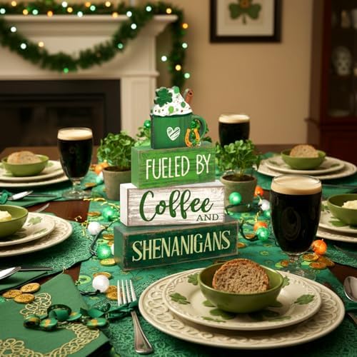 Moucuny 4 Pcs Wooden Tiered Tray Decor Irish Farmhouse Table Sign Coffee - Image 5