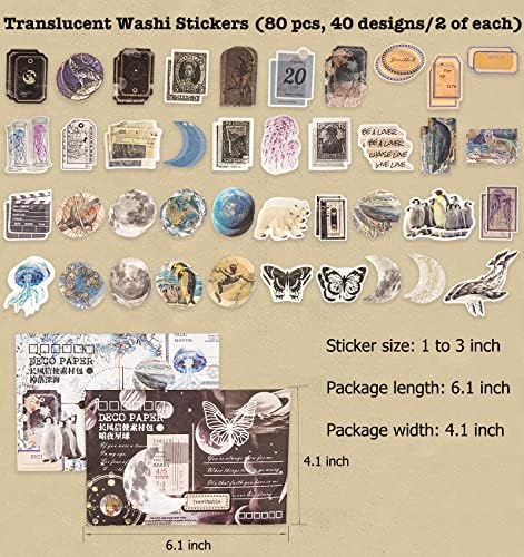 Knaid 200 Piece Vintage Ephemera Bundle - Paper & Sticker Kit for Junk Journaling, Scrapbooking, Planners, Bullet Journals, Collage, Decoupage - Black/Blue Tones - Image 4