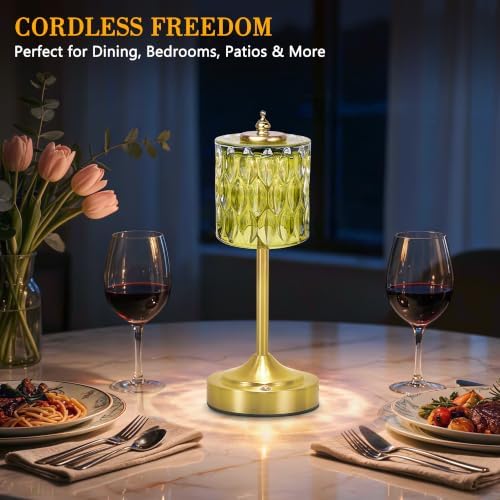 Cordless Table Lamp, 5200mAh Rechargeable Green Glass Touch Lamp - Image 3