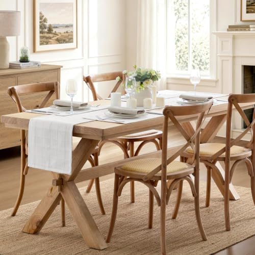 ZeeMart Linen Checked Farmhouse Table Runner, 13x60 Inches Bright White - Image 3