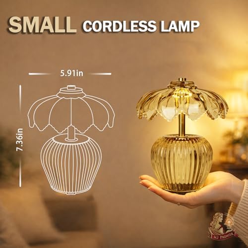 MJ PREMIER Rechargeable Table Lamp, Small Cordless Lamp with Timer, Yellow - Image 2
