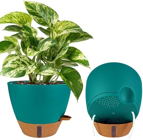 2 Pack 10 inch Plant Pots, Plastic Self Watering Planters by Fielda