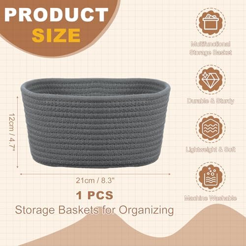 uxcell Small Woven Basket, 8.3x5.9x4.7 Inch Rectangular Rope Basket Decorative Gift Chest Box Cute Mini Woven Storage for Organizing Shelf Storage Bedroom Home Decor, Gray - Image 2