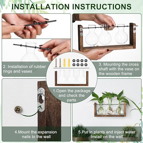 YIBOT Wall Hanging Planter Propagation Station 3 Bulb Glass Flower Vase - Image 6