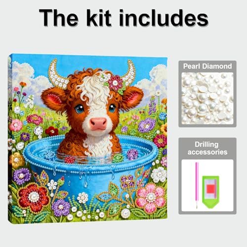 ARTopet DIY Pearl Painting Kit with Frame Gemstone Pearl Diamond Dots Beads Canvas Art Craft for Adult Beginners Display for Tabletop and Wall Mounting Home Decor-Calf - Image 3