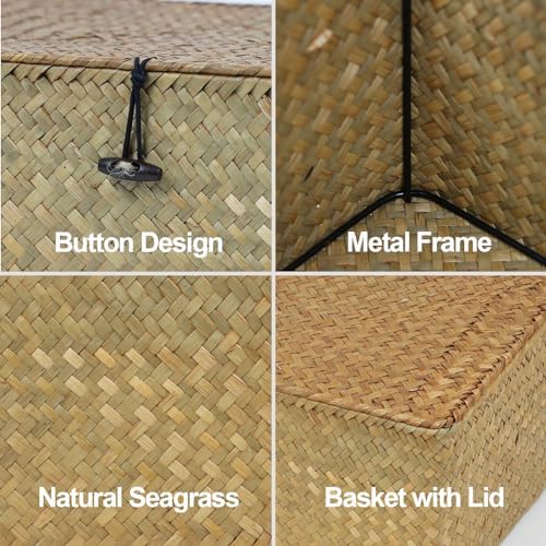 Seagrass Wicker Storage Basket with Lid, Large, Natural - Image 7