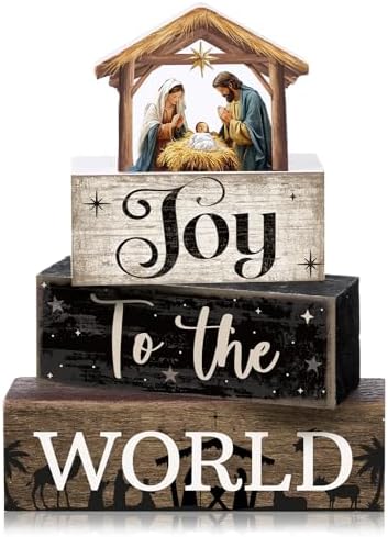 Moucuny 4 Pcs Christmas Table Decoratons, Christian Joy to The World Signs by Moucuny