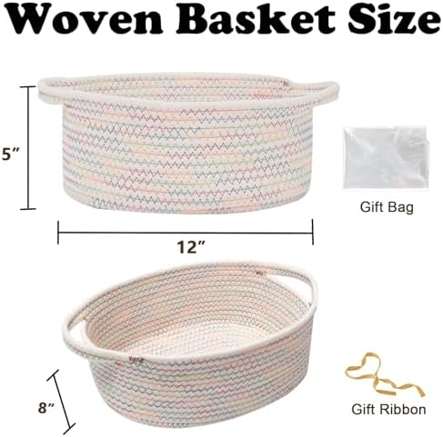Small Woven Rope Basket,Baby Gift Basket with Bag & Ribbon - Image 2
