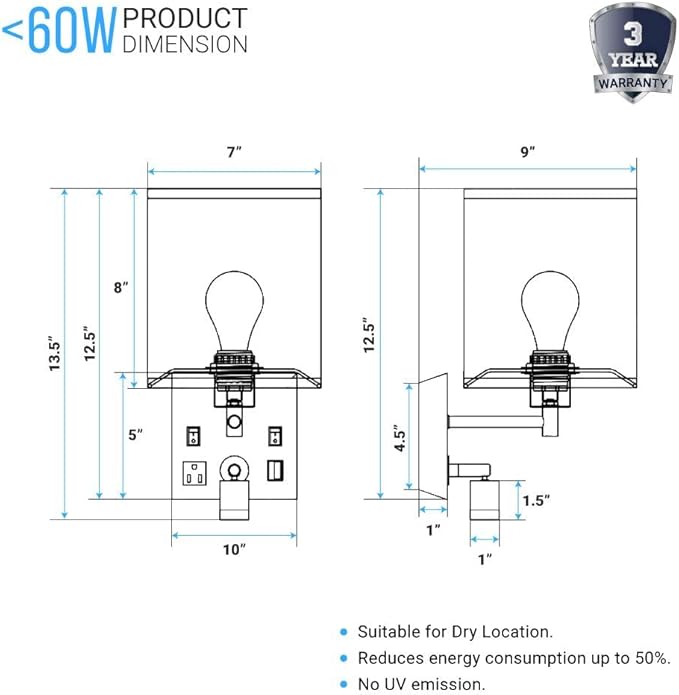 LEDMyplace 1-Light LED Wall Sconces, Indoor Wall Lamps for Living Room with USB Ports and Outlet, E26 Base, 120V, Iron Body, White Fabric Shade, Brushed Nickel Finish, Sconces for Bedroom Set of 4,