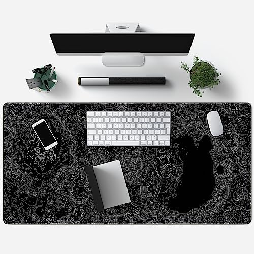 Dimensional Black Topographic Desk Mat Gaming Desk Pad Large Gaming Mouse Pad Desk Accessories Desk Mat Extended Mousepad 31.5 x 15.7 in, with Anti-Slip Stitched Edges Long Computer Keyboard Mouse Mat - Image 3