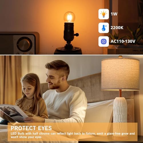 G40 LED Low Watt Light Bulbs Warm Glow E26 Amber 1W 10 Watt Light Bulb - Image 4