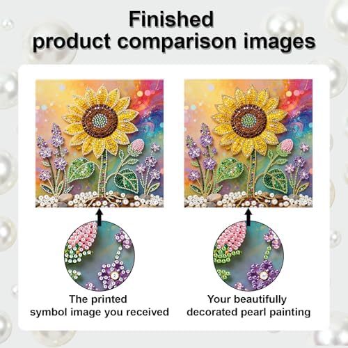 Xylzzuit Pearl Painting Kit with Frame 9.84x9.84IN Colorful DIY Gemstone Pearls Beads Art Craft for Adults Home Desktop Wall Decor (Sunflower) - Image 4