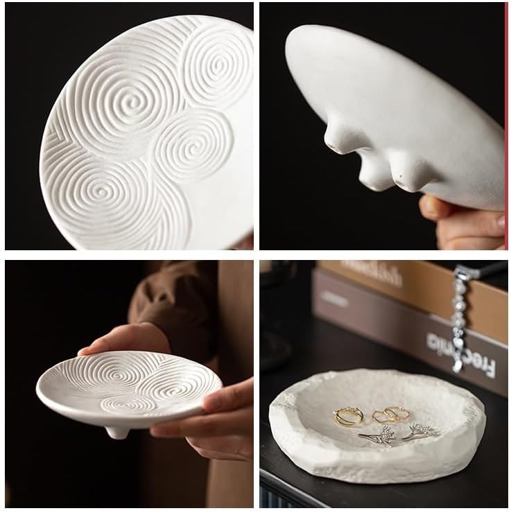 Nordic Minimalist Ceramic Jewelry Dish, Modern Ring Tray, Trinket Holder for Rings Earrings, Decorative Vanity Tray, Key Holder for Entryway, Home Decor for Bedroom, Bathroom (Black, A) - Image 5