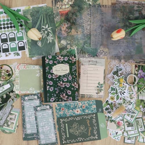 Koqye 180PCS Scrapbooking Supplies Kit, Botanical Garden Bullet Junk Journal Kit with A6 Grid Notebook Scrapbook Paper Craft DIY Gift for Adult Teen Girl Kid Women - Image 5