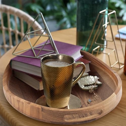Acacia Wood Serving Tray with Handles - 17"x13" Round, Decorative Ottoman Tray for Living Room, Coffee Table, Breakfast in Bed, Candle Display - Image 5