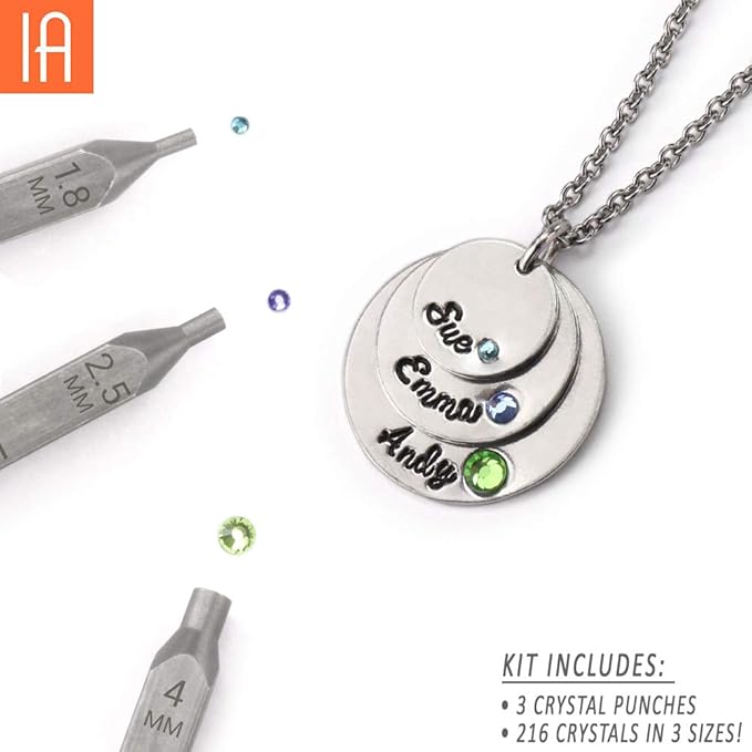 ImpressArt - Crystal Setter Metal Stamping Punches Kit, Includes 216 Birthstone Colored Crystals and 3 Metal Stamping Punches