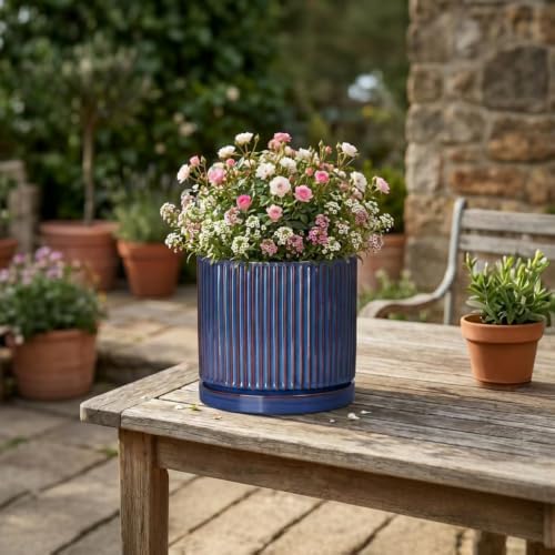 Ceramic Plant Pots, 6 Inch Indoor Pots for Plants, Retro Blue - Image 6