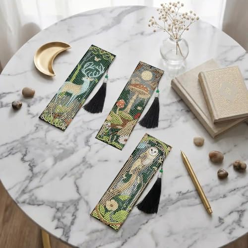 8 Pack Diamond Painting Bookmark of Forest and Animal Theme with Tassel - Image 6