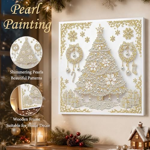 DIY Pearl Art Painting with Frame Creative Pattern Design Festival Stress-Relieving Home Wall Decoration 9.8X9.8in Tool Included-Christmas Tree - Image 3