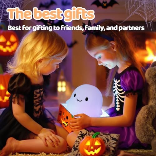 Rytinazzz Halloween Ghost Night Light, Color-Changing & 50-Hour Battery, Spooky-Cute Squishy Lamp for Kids, USB Rechargeable with Timer, Halloween Decor & Gifts - Image 7