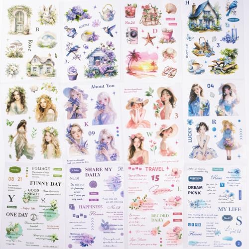 YagCu Journaling Stickers, 40 Sheets Scrapbook Sticker, Romantic Seasons Junk Journal Supplies, Pre-Cut Aesthetic PET Materials, Scrapbooking Stickers for Adults, Decorative Arts Craft - Image 3