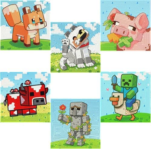 CraftyTime 6 Pack 5D Diamond Painting Kits for Kids Beginners,Cute Game-Themed DIY Diamond Art Kit for Kids,Full Round Drill Big Gem Art for Kid,Home Wall Decoration 6X6 inch by CraftyTime