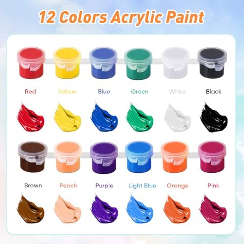 8 Pack Mini Acrylic Paint Set, 12 Colors Acrylic Paint Strips with 16 Brushes, Washable Paint for Kids & Adults Craft, 112 PCS Painting kit for Easter Eggs, Birthday, Party Favor, Classroom Art Gifts - Image 3