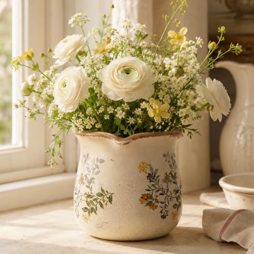 Ceramic Flower Vase, Rustic Farmhouse Vases & Planting Pots with Drainage - Image 5