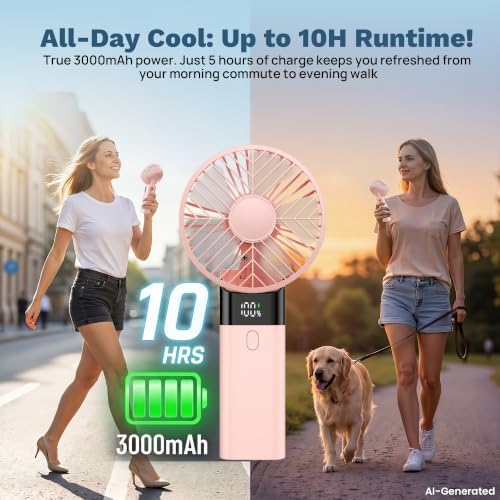 AJVV Handheld Fan Rechargeable, Portable Mini Fan, Up to 10H Runtime, 180° Foldable Personal Fan, USB Travel Fan with 3000mAh Battery for Pocket, Office, Bedroom, Camping - Image 3