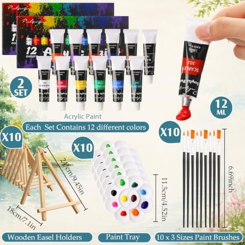 Ctosree 72 Pcs Seaside Scenery Paint and Sip Kit for Adults 8'' x 10'' Pre Drawn Canvas for Painting DIY Pre Printed Canvas for Party Favor Acrylic Painting Kit Wood Easel Brushes Date Night Bulk - Image 4
