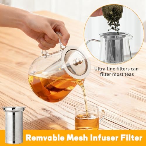 Glass Teapot with Stainless Steel Infuser, Borosilicate Glass Tea Maker, Stovetop Safe (550ML) - Image 5