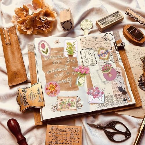 50Pcs Vintage Stickers,Waterproof Transparent PET Aesthetic Decorative Sticker Scrapbooking Supplies for Adult Card Making Letters Planner Journaling Junk Journal DIY Water Bottles Art Craft.Flowers - Image 6