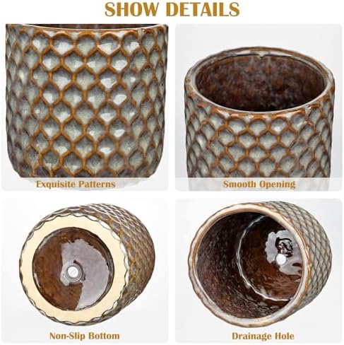 Oairse Small Ceramic Pots for Plants, 5.3 inch Brown Plant Pot Indoor with Drainage Ceramic Planters for Indoor Plants Succulent Planters Decorative Flower Pots for Cactus, Snake Plant, Herb - Image 5