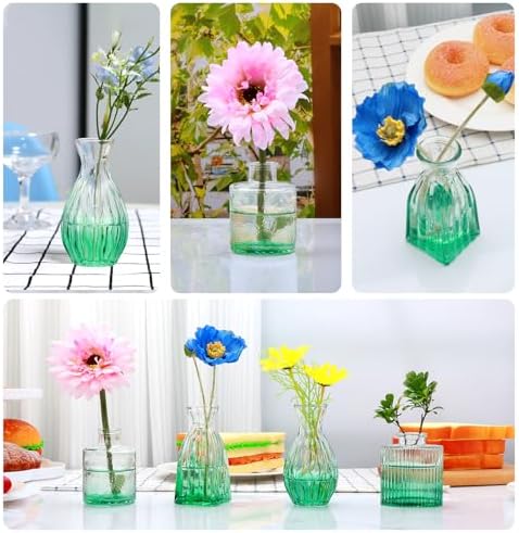 Glass Bud Vases Set of 4, Small Green Flower Vases for Wedding Centerpiece - Image 5