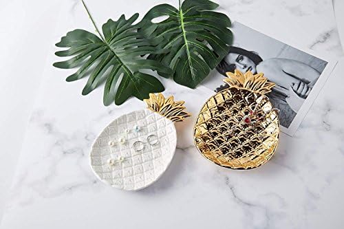 Lependor Ceramic Plate Jewelry Tray Jewelry Holder Jewelry Display - Ring Dish - Organizer for Keys - Phone - Jewelry - Watch - Wallet -Trinket - Best Wedding/Birthday - Big Size White Pineapple - Image 5