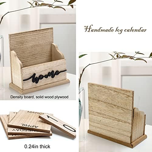 Notakia Perpetual Calendar Wooden Calendar Blocks Vintage Wood Block Calendar for Home Office Desk Accessories Week Month Date Display (Wood Color Home) - Image 6