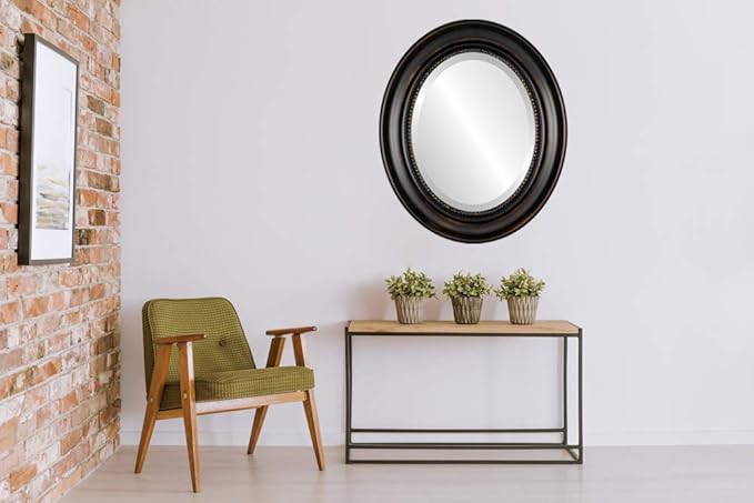 OVALCREST Oval Beveled Wall Mirror for Home Decor - Heritage Style - Rubbed Bronze - 25x35 Outside Dimensions