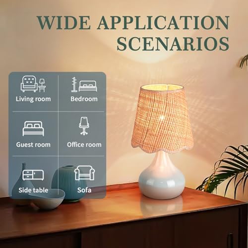 Blue Small Touch Control Table Lamp for Bedroom, Blue Bedside Lamps for Nightstand,Cute Mini Small Table Lamps for Small Spaces with Scalloped Shade for Kitchen Counter,Bookshelf,Living Room - Image 3