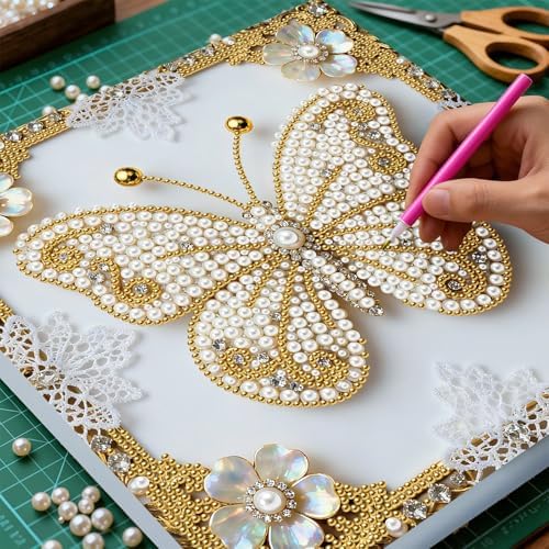Pearl Art Kits Painting for Adults, DIY Mindfulness Therapy with Framed Canvas and Tools, Beginner Wall Decor-Butterfly - Image 4