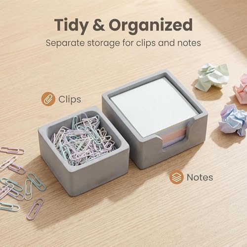 Concrete Desk Organizer Set of 2 - Minimalist Sticky Note Holder & Paper Clip Dispenser - Heavy Duty Office Desk Accessories with Non-Slip Base for Home Workspace Organizer & Desk Decor, Gray - Image 6