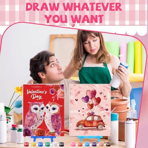 Blosssound 10 Set Valentine's Day Pre Printed Canvas Heart Pre Drawn Canvas Painting with Easel Kits 5" x 7" Outline Painting Panels for Beginners, DIY Craft Project, Home Decors - Image 3