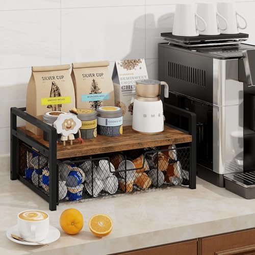 Homode Tea Bag Organizer, Wood Tea Organizers and Storage Chest, Teabag Holder with Storage Drawer,Tea Station Chest Display Container Box for Countertop Kitchen, Rustic Brown - Image 2