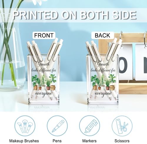 Growth Looks Different for Everyone Acrylic Cosmetic Pencil Holder Cup, Funny Plant Pen Holder for Women Teacher, Home Office Classroom Desk Accessories, Inspirational Gifts for Coworker Friend - Image 3