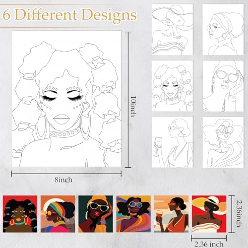 Dinifee 6 Pack Pre Drawn Canvas for Painting Pre Printed Canvas Kit 8 x 10 Inch Stretched Cotton Paint and Sip Set for Adults Couple Party Graduation Summer Date Night(Artistic Women) - Image 3