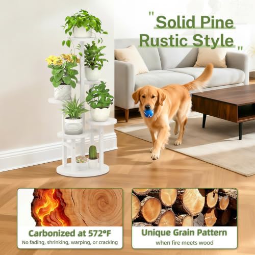 iDavosic.ly 5 Tier Wood Plant Stand Indoor Outdoor Corner Tall Shelf, White - Image 2