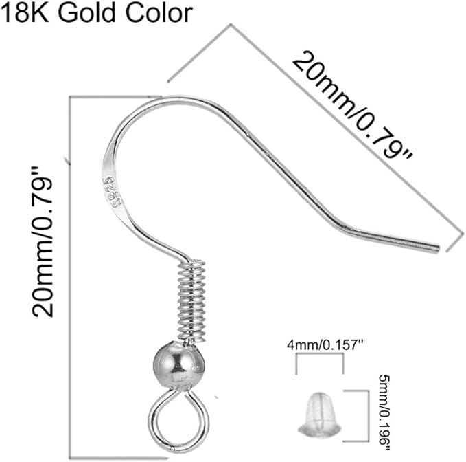 Hypoallergenic Fish Hooks Earrings - 120 PCS/60 Pairs White Gold Plated Ear Wires Fish Hooks for Jewelry Making, Jewelry Findings Parts with 120 PCS Rubber Earring Backs Stopper for DIY Earrings