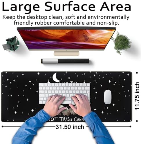 It's Trash Can Not Trash Cannot Desk Pad Cute Black Desk Mat Gaming Screaming Possum Mouse Pad Black Desk Matt for Desktop Keyboard Mouse Desk Mat with Stitched Edges Rubber Computer pad 31.5x11.8in - Image 6