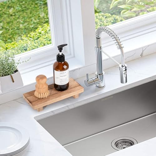 Bathroom Sink Tray Wood Riser Display Kitchen Decor Soap Holder, Brown - Image 4