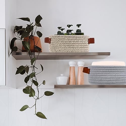 ABenkle Small Storage Basket, Mini Cotton Rope Storage Bin, Cute Tiny Shelf Baskets, Boho Decorative Toy Organizer for Nursery, Spa, Empty Gift Basket - XS,Grey - Image 4